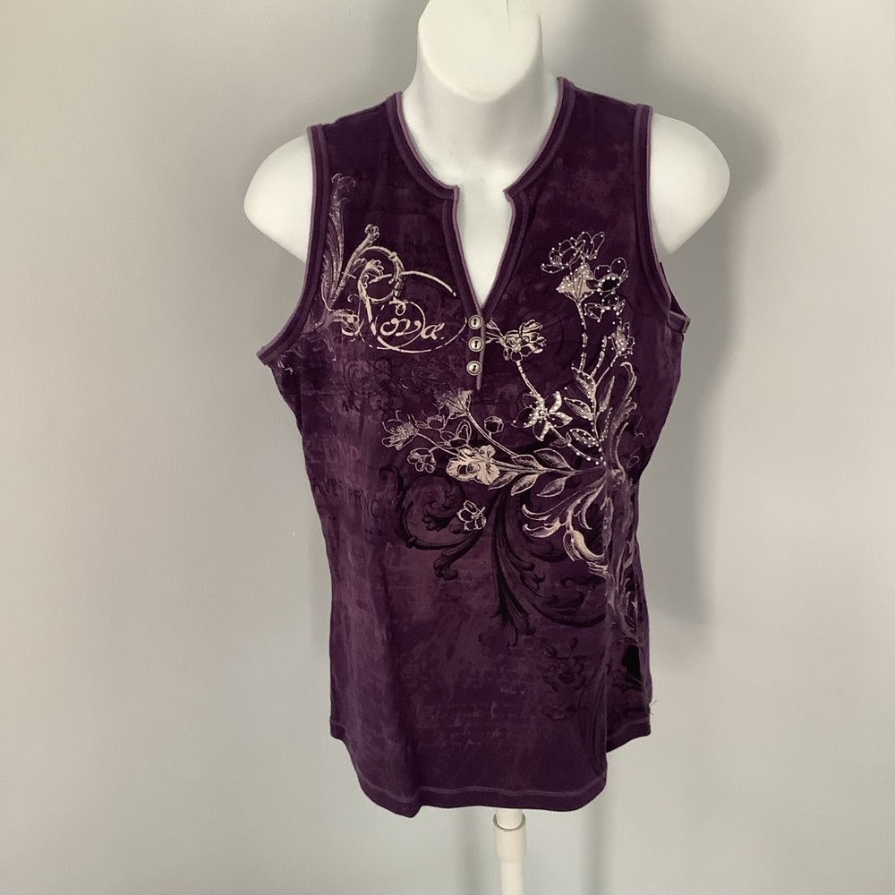 Blue Canyon Clothing Purple Floral Sleeveless Top Sz. XL
